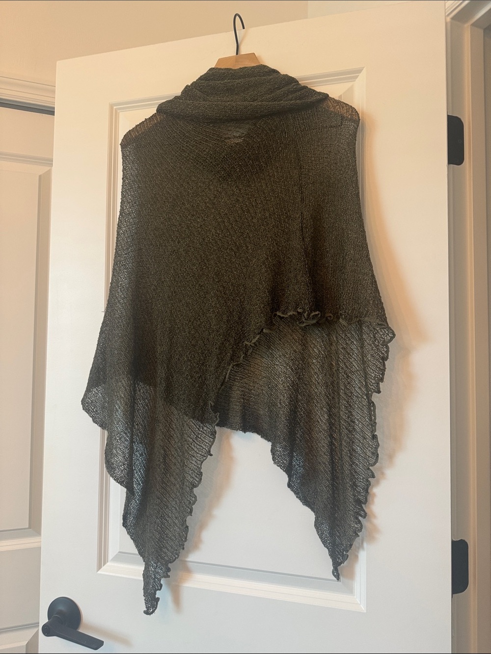 Lightweight Olive Green Draped Women's Sweater Poncho - Picture 2 of 2